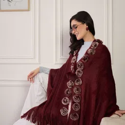 InWeave Women Poncho with Fuzzy Detail image 5