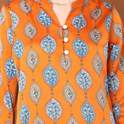 Tamiska By Narendra Kumar Floral Printed Mandarin Collar Straight Kurta image 3