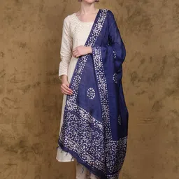 Exotic India Ethnic Motifs Printed Art Silk Batik Dupatta-picture-24
