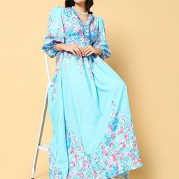 SHOWOFF Women Floral Print Puff Sleeve Ruffled Fit & Flare Maxi Dress-picture-10