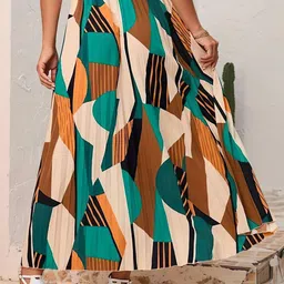 ZWERLON Abstract Printed Flared Maxi Skirt image 3