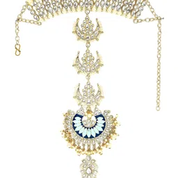 KARATCART Gold-Plated Kundan Studded & Pearl Head Chains Head Jewellery image 3