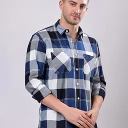 Stylox Men Tartan Checks Checked Spread Collar Long Sleeves Cotton Casual Shirt image 4