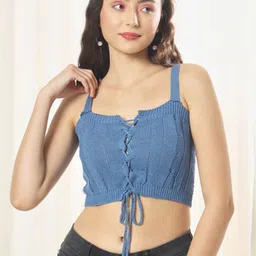 VANGULL Women Self Design Shoulder Strap Sleeveless Crop Top-image-86