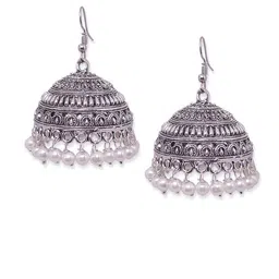HOPMEE Silver-Plated Artificial Beaded Dome Shaped Jhumkas image 3