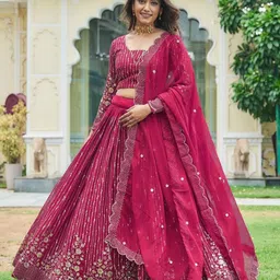 KALINI Embroidered Beads and Stones Ready to Wear Lehenga & Blouse With Dupatta-picture-17
