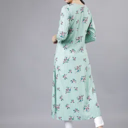 Vishudh Floral Printed Tie-Up Neck Three-Quarter Sleeves Straight Kurta image 2