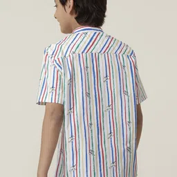 UNDER FOURTEEN ONLY Boys Multi Stripes Opaque Striped Casual Shirt image 5