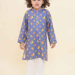 Sethukrishna Boys Floral Printed Mandarin Collar Straight Kurta With Pyjamas-picture-29