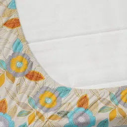 REALDREAM Beige & Yellow Floral 260 TC King Bedsheet with 2 Pillow Covers image 4