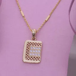 Ramdev Art Fashion Jwellery Gold-Plated Stone Studded Square-Shaped Pendant With Chain image 4