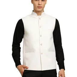 URBAN KANYA Men Solid Mandarin Collar Nehru Jacket-image-32