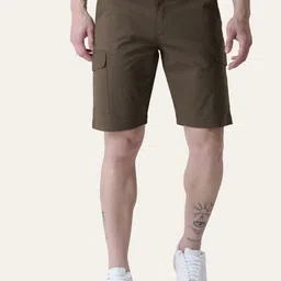 PERCH Men Twill Cotton Brown Solid Shorts-picture-13