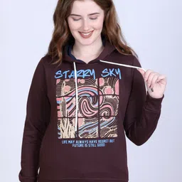 Divine Girl Women Hooded Graphic Printed Ribbed Pullover Sweatshirt-picture-17