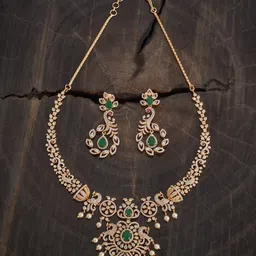 Kushal's Fashion Jewellery Green Gold-Plated Party Zircon Jewellery Set-picture-45