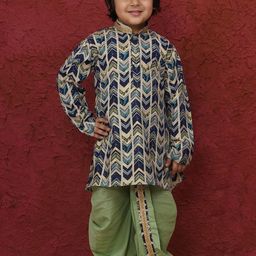 Aj DEZInES Boys Chevron Printed Long Sleeves Pure Cotton Kurta With Dhoti Pants-picture-28