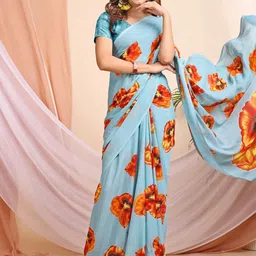Leelavati Floral Pure Chiffon Saree image 5