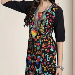 HERE&NOW Selection Of 3 Ethnic Motifs Printed Round Neck Straight Kurtas image 2
