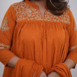 Aaysa Kurti Women Ethnic Motifs Embroidered Cotton A-Line Kurta with Trousers & Dupatta image 4