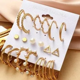 Vembley Set of 9 Gold-Plated Alloy Pearls Contemporary Earrings image 3