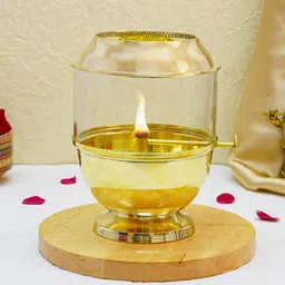 Ekhasa Gold Toned Pure Brass Akhand Jyot Diya With Adjastable Screw 500 ml Oil Capacity-picture-20