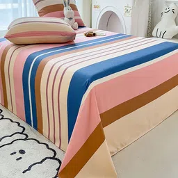 JC HOME Blue & Pink Striped 140 TC King Bedsheet Set 2.45 mx 2.50 m image 3
