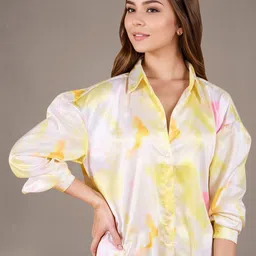 chicflick ChicFlickWomen Tie and Dye Print Satin Shirt Dress image 2