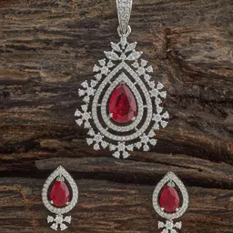 Kushal's Fashion Jewellery Green Rhodium-Plated Party Zircon Pendant Set-picture-41