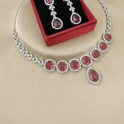 FANCY KF Silver-Plated American Diamond Studded Jewellery Set image 1