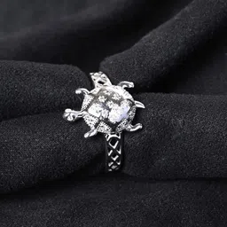 Clara Men 925 Sterling Silver Platinum-Plated Zirconia-Studded Adjustable Finger Ring image 1