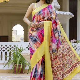 KALINI Abstract Printed Woven Design Zari Saree With Unstitched Blouse Piece image 2