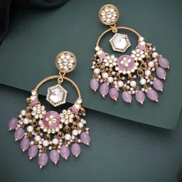 Anouk Gold Plated Artificial Stones Studded and Beaded Contemporary Drop Earrings-picture-31