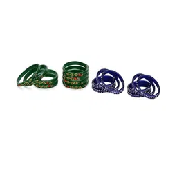 1ST TIME Set Of 16 Green Alloy Artificial Stones & Beads Antique Bangles-picture-22