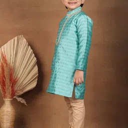 Superminis Boys Geometric Woven Design Mandarin Collar Pure Silk Kurta With Pyjamas image 2