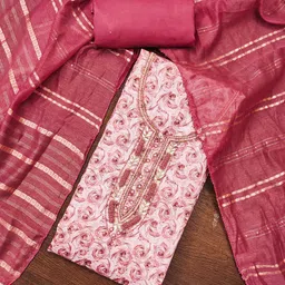 HERE&NOW Embellished Maslin Cotton Unstitched Dress Material-picture-40