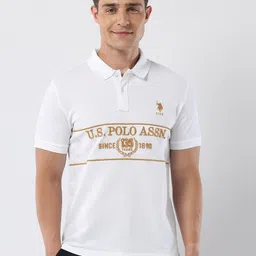 U.S. Polo Assn. Men Typography Printed Polo Collar Cotton Slim Fit T-shirt-picture-22