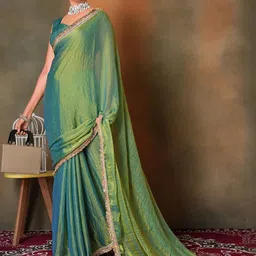 VRAGI Embroidered Border Pure Chiffon Ready to Wear Saree image 5