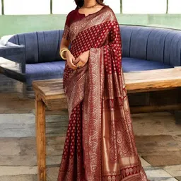 DIVASTRI Woven Design Zari Silk Blend Banarasi Saree-image-92