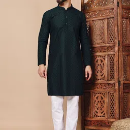 CHIRASVI Men Green Cotton Embroidered Mirror Work Straight Kurta-picture-20