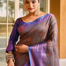 Anouk Floral Zari Silk Blend Kanjeevaram Saree-picture-37