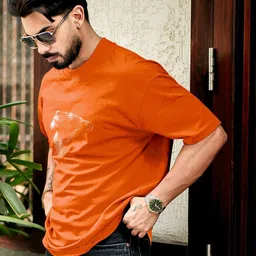 AUSK Men Graphic Printed Round Neck Drop-Shoulder Sleeves Cotton Oversize T-shirt image 3