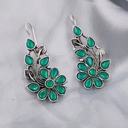 Saizen Silver Plated Artificial Stones Studded Floral Drop Earrings image 4