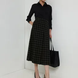 FableStreet Women Checked Pure Cotton A-Line Midi Skirt-picture-26