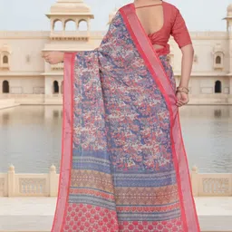 ZAMUNA Floral Linen Blend Jamdani Saree image 2