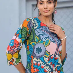 HERE&NOW Floral Printed Regular Kurti with Palazzos image 3