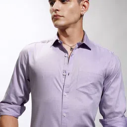 HIGHLANDER Men Cutaway Collar Solid Cotton Slim Fit Formal Shirt-picture-42