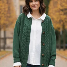 Mast & Harbour Women Ribbed Self Design Round Neck Cardigan Sweater-picture-23