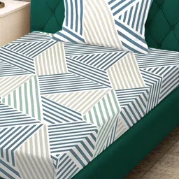 Myntra Elegant Homes Green & White Printed 300 TC Single Bedsheet Set 2.25 m x 1.50 m image 4