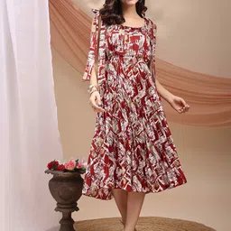 YANAMORA Women Printed Shoulder Straps Fit & Flare Midi Dress-image-39