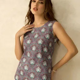 Eco Clothing Floral Printed Notch Neck Pure Cotton Kurti-image-65